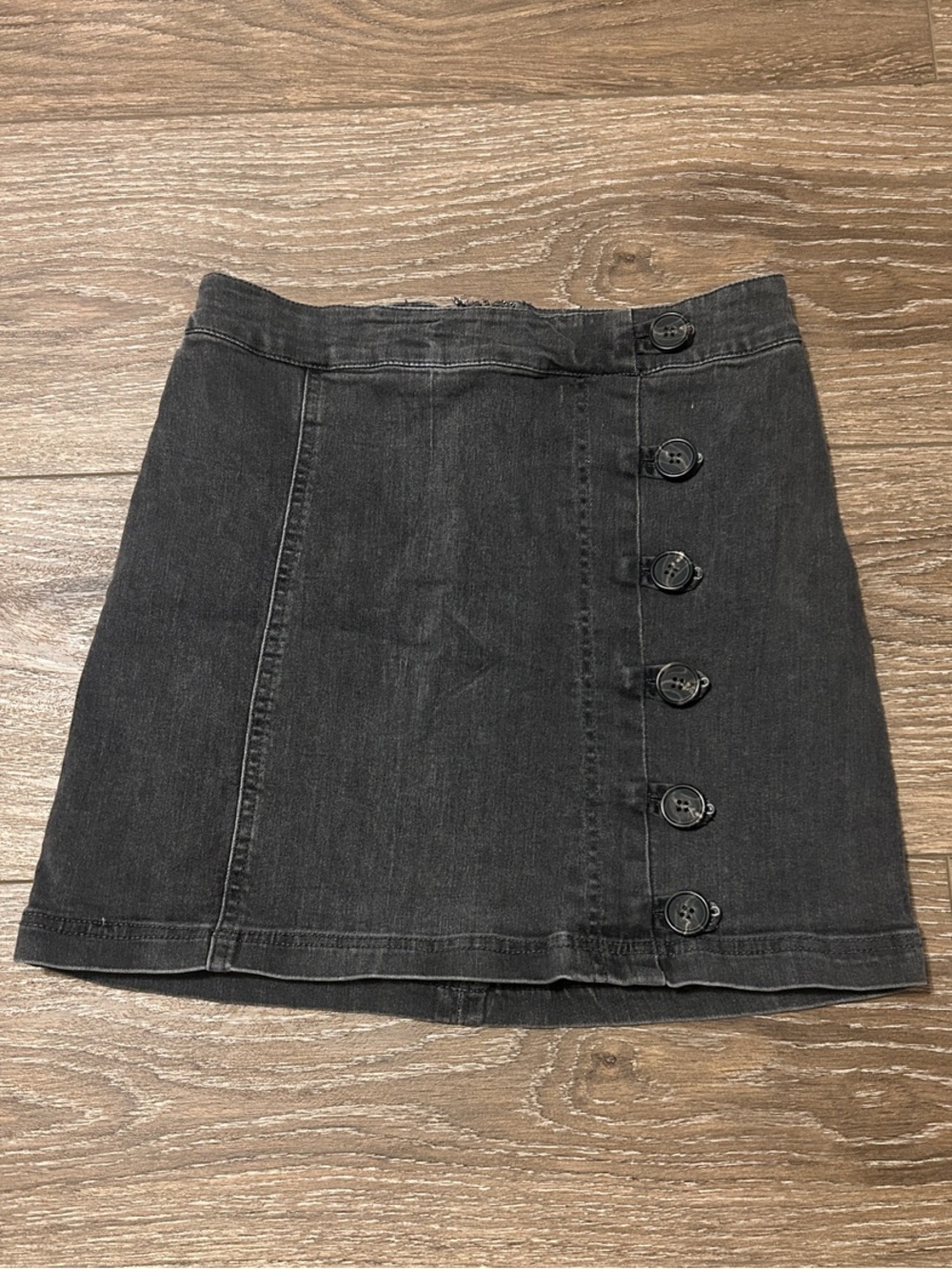 The Pants Store Black Button-Front Stretchy Denim Mini Skirt